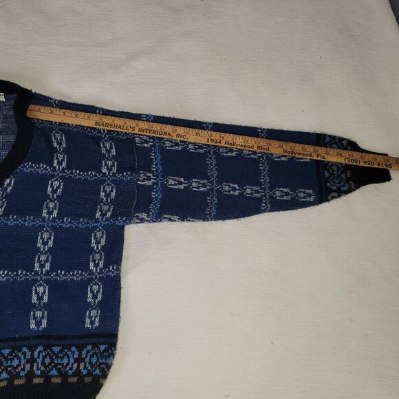 Vtg Gitano Sweater Mens Sz S Blue Knit 80s Aztec Ski Snow Korea Button Retro - Picture 10 of 16
